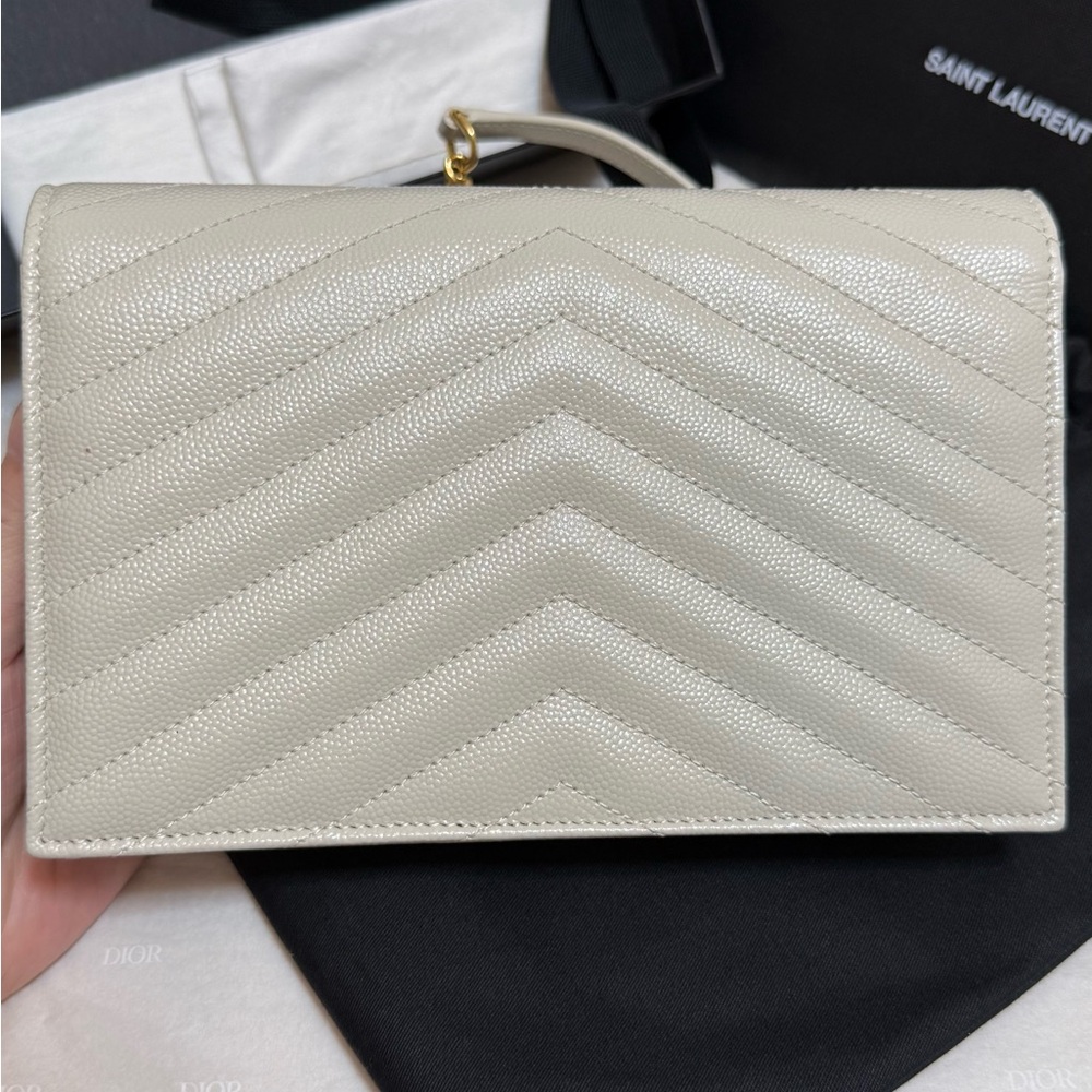 Saint Laurent Cassandre Envelope Chain Wallet WOC Ivory GHW - Picture 3 of 15